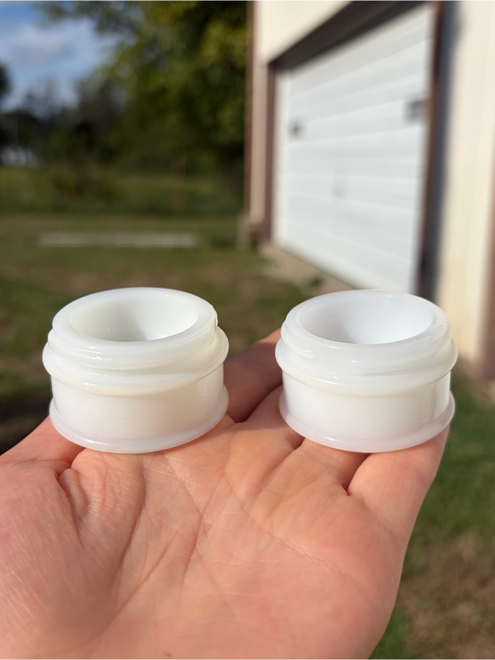 Vintage Mum Mfg Co Philadelphia PA Small White Milk Glass Cosmetics Jar Lot of 2